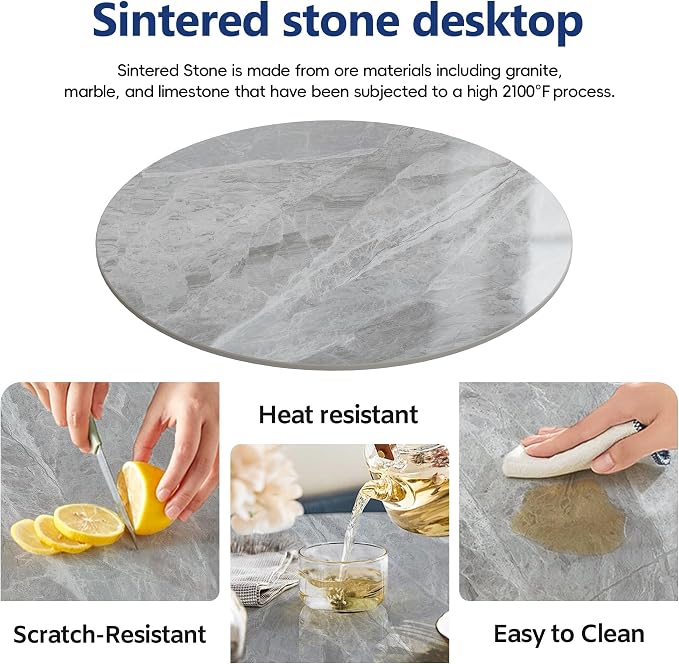 ZL ZELing Round Sintered Stone Table Top 31",Replacement Table Top for Indoor & Outdoor - Heat/Scratch Resistant Waterproof Ceramic DIY Desktop, Patio/Balcony/Bistro/Café & Dining Room (Gray)