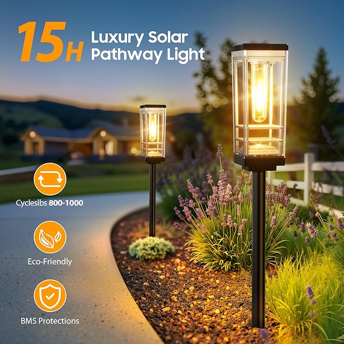 Ahaorigin 2 Pack Solar Lights Outdoor Pathway, Up to 15 Hrs Brighter LED Path Light Waterproof, Luxury Tall Solar Outdoor Light for Garden Yard Walkway Driveway Landscape, Warm White