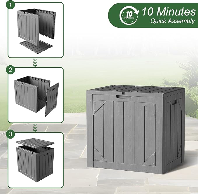 30 Gallon Outdoor Storage Box, Waterproof Resin Deck Box with Lockable Lid Large Storage Bin for Patio Furniture Cushion, Garden Tools, Pool Accessories, UV-Resistant Outside Delivery, Gray