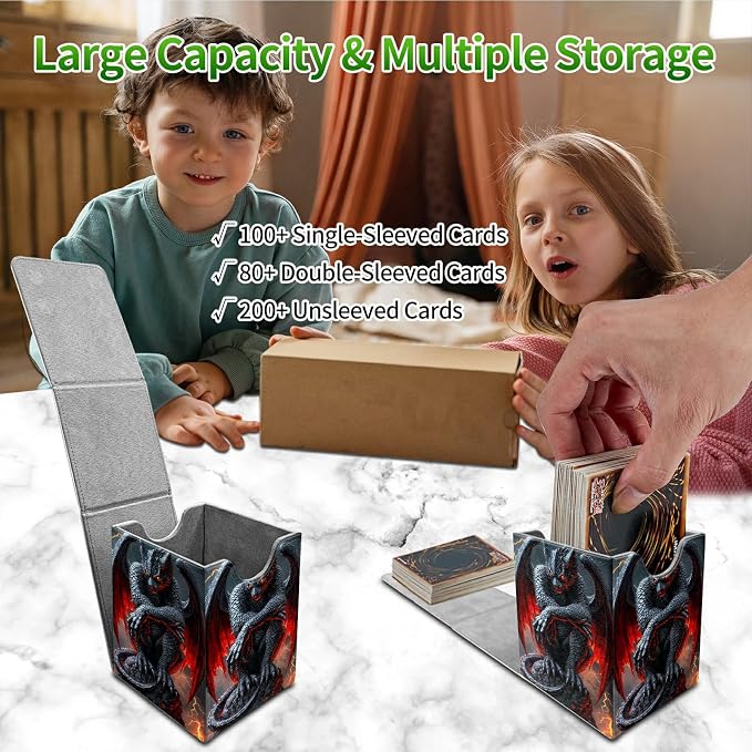 Red-Winged Dragon Card Deck Box for MTG, Personalized Card Storage Case Fits 120+ Sleeved Cards, Premium Leather TCG Box with Strong Magnetic Closure for Magic, CCG, PTCG, Baseball Cards