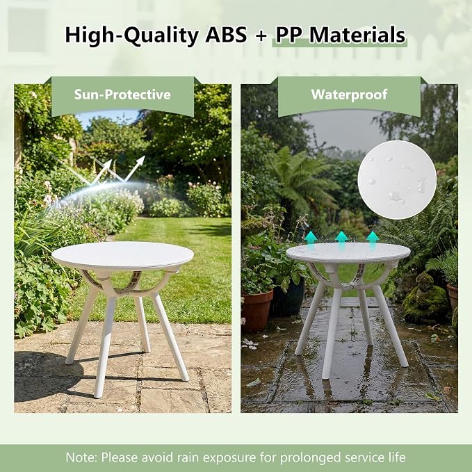 Tangkula Outdoor Side Table, 20" Round Patio Bistro Table, Outside Accent Coffee Table for Poolside, Balcony, Garden, Porch, Lawn (1 Pack,Off-White)