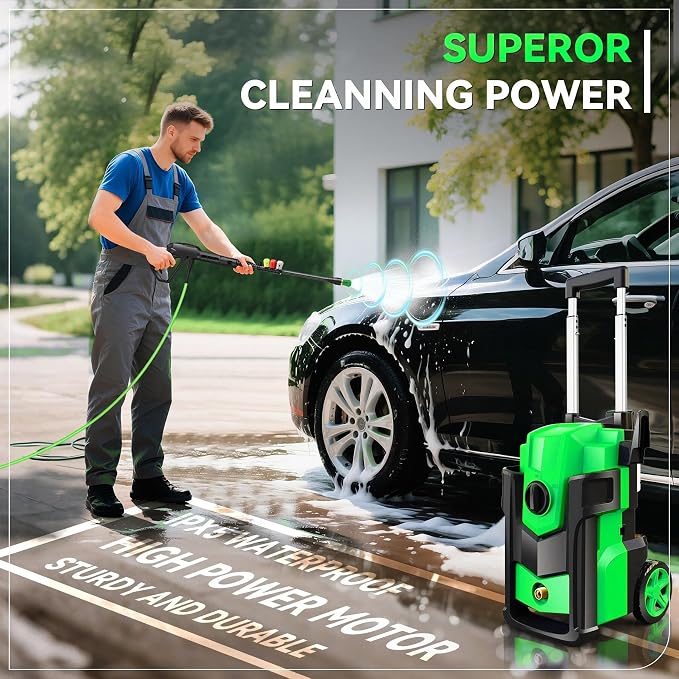 Electric Pressure Washer, 5000 PSI 4.0 GPM Heavy Duty Power Washer, with 4 Nozzles,Foam Cannon,33FT Hose Reel and 500ml Soap Bottle for Home/Cars(Grass)