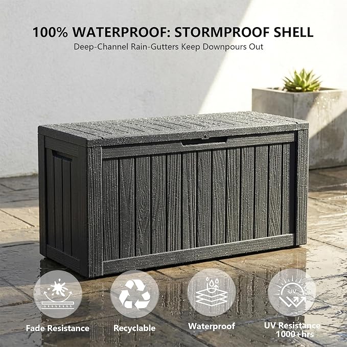 Outdoor Storage Box, 90 Gallon Waterproof Deck Box [Upgraded 3.0], Robust Weatherproof Organizer for Deep-Seat Cushions, Sports Equipment, Lockable Garden Tool Bench Seat, Side Yard, Black