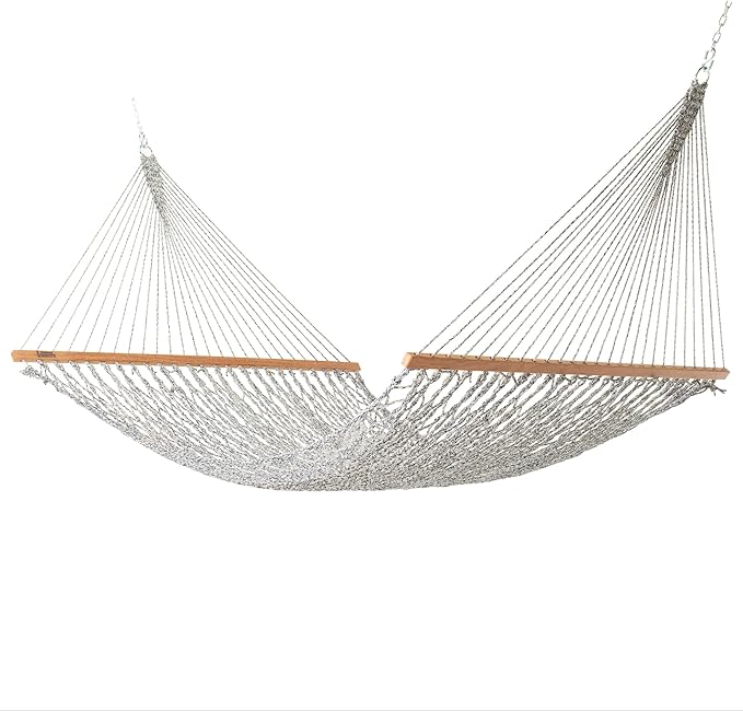 Hatteras Hammocks Executive Navy Oatmeal Heirloom Tweed DuraCord Rope Hammock – 13 ft. x 65 in., 2-Person, 450 lb Capacity, Cumaru Spreader Bar, Zinc-Plated Hardware – Handcrafted in The USA