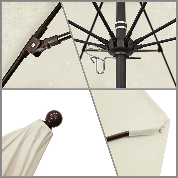 California Umbrella 9' Round Aluminum/Fiberglass Umbrella, Push Open, Bronze Pole, Sunbrella Canvas Fabric