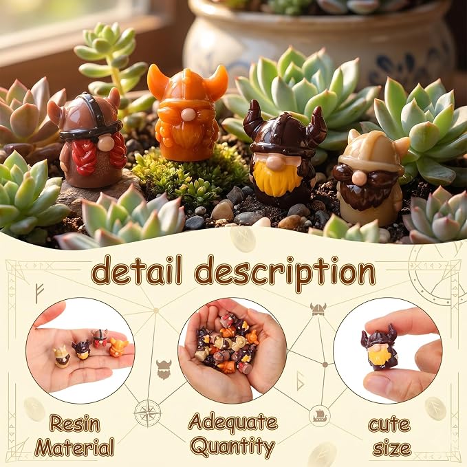 40Pcs Mini Viking Gnome Resin Figurines with Bullhorn Helmet | Nordic Style Mini Resin Gnome Ornaments Ideal For Home Table Cabinet Shelf Decor Holiday Landscape Craft Accessories