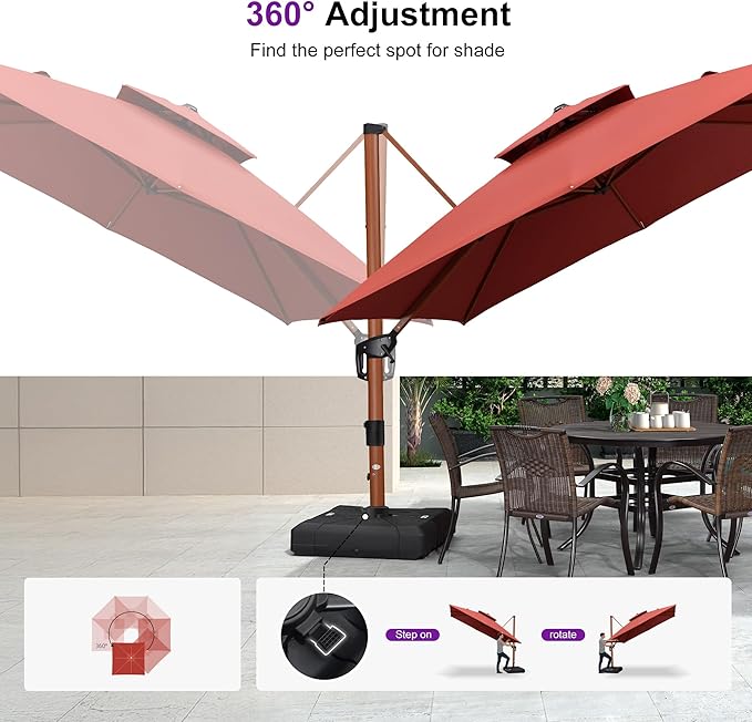 PURPLE LEAF 10ft Patio Umbrella with Base Outdoor Square Umbrellas Large Cantilever Umbrella Windproof Offset Umbrellas Heavy Duty Sun Umbrella for Garden Deck Pool Patio, Brick Red