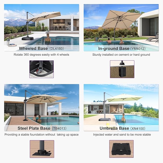 PURPLE LEAF 8' X 8' Patio Umbrella for Pool 7' High Offset Outdoor Cantilever Umbrella Swimming Pool Umbrella with 360°Rotation for Poolside Beige