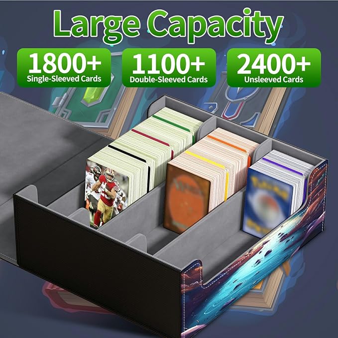 Large Card Deck Box for MTG, Fits 1200+ Sleeved Cards, PU Leather Storage Case with Strong Magnetic Closure, Multiple Colors for TCG CCG Baseball Card Collections, Mountains Rivers