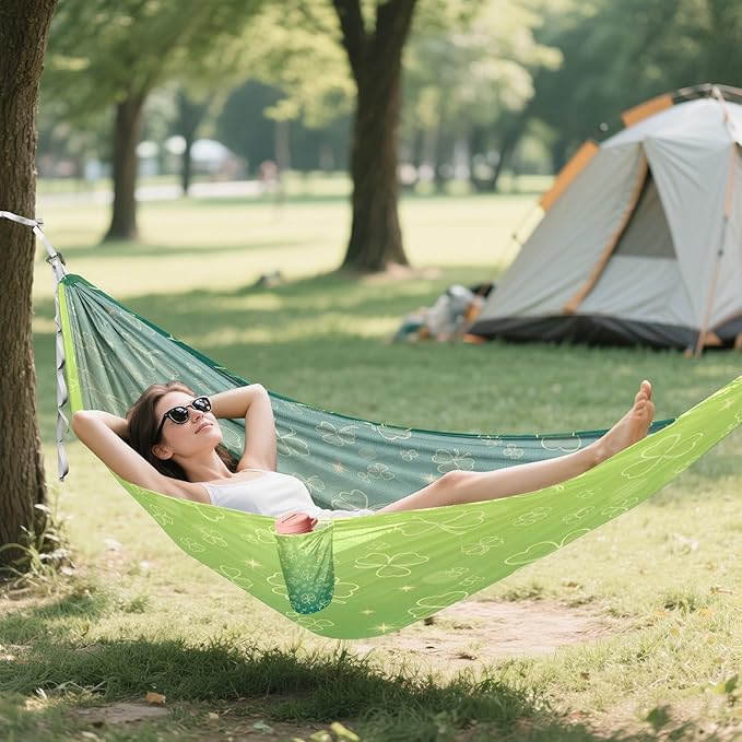 Hammocks for Outside St.Patrick's Day Clover Camping Hammock Portable Hammocks with Tree Straps and Carry Bag Camping Accessories for Hiking Beach Outdoor