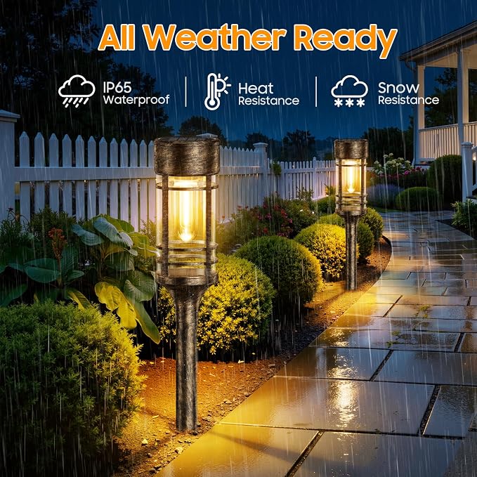 LETMY 12 Pack Brown Solar Pathway Lights Outdoor, Bright Solar Lights Outdoor Waterproof IP65, Solar Garden Lights Outdoor for Yard Walkway Driveway Landscape Garden Decor (Bronze)