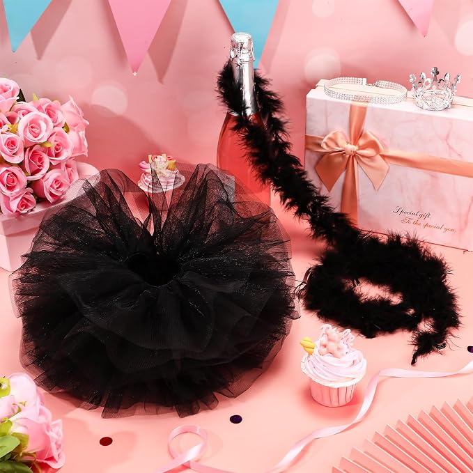 4 Pcs Princess Porch Goose Outfit for 23" 17" Cement Lawn Goose Costume Crown Necklace Tutu Skirt Feather Trim(Black)