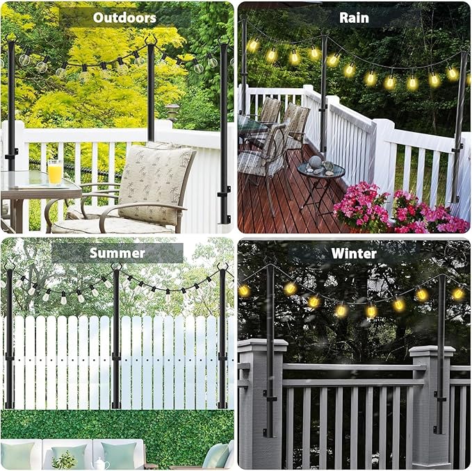 2 Pack String Light Poles,5Ft Metal Poles for Outdoor String Lights,Outdoor Light Poles with Post,Poles/Stand for Outside,Patio,Deck,Backyard,Garden Wedding,Party