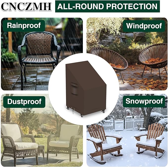 Patio Chair Covers, Outdoor Patio Furniture Covers Waterproof Large, 600D Heavy Duty Table Cover, Outside Dining Table And Chairs Set Covers (Brown, 33x35x28/38.5in 2pcs)