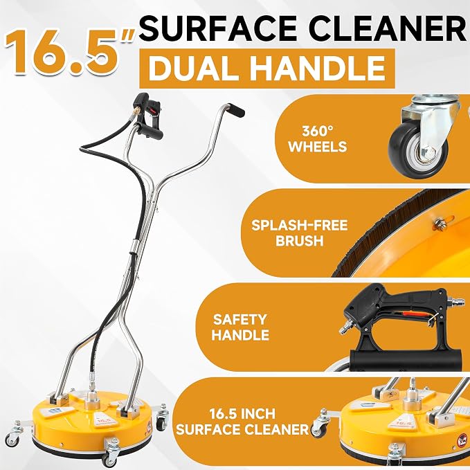 RIDGE WASHER Power Washer Surface Cleaner, 16.5 Inch Surface Cleaner with Dual Handle, Pressure Washer Surface Cleaner with 4 Wheels for Cleaning Driveways, Sidewalks, Patios, Decks, 4000 PSI
