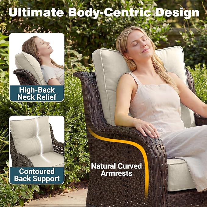 Luxury Patio Conversation Set, 7-Piece Ergonomic High Back Wicker Sofa&Swivel Chair Set with 6-Inch Deep Seating Cushions, Large Patio Furniture Set for Garden, Deck & Balcony, Beige