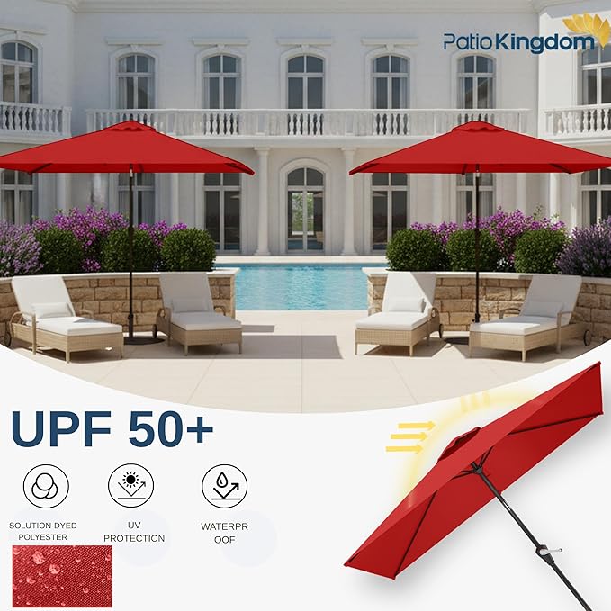 6.5'x10' Rectangular Patio Outdoor Umbrella,Large Coverage with Push-Button Tilt & UV Protection,Sturdy Ribs for Deck,Lawn,Pool,Backyard