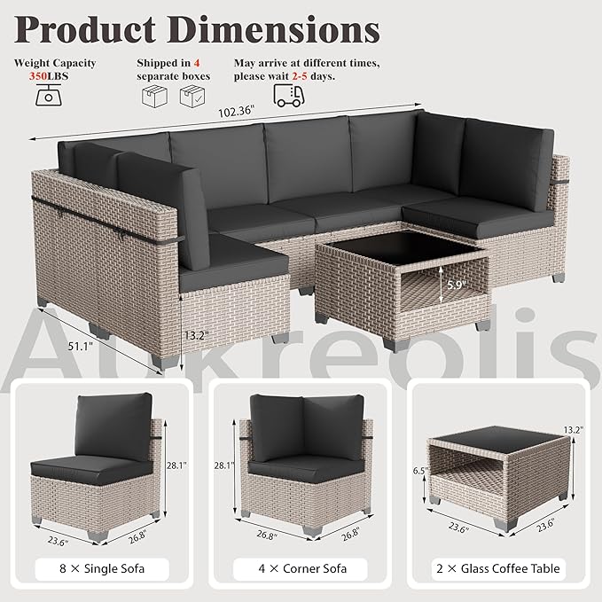14 Pieces Patio Furniture Set, Outdoor Sectional Wicker Sofa with Thick Cushions and Storage Coffee Table, Rattan Patio Conversation Sets for Deck Yard Poolside, Black