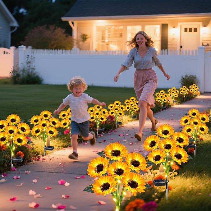 Solar Sunflower Lights Outdoor Waterproof 4 Pack Solar Flowers Lights for Garden Decor Patio Yard,Birthday Gifts for Mom Grandma