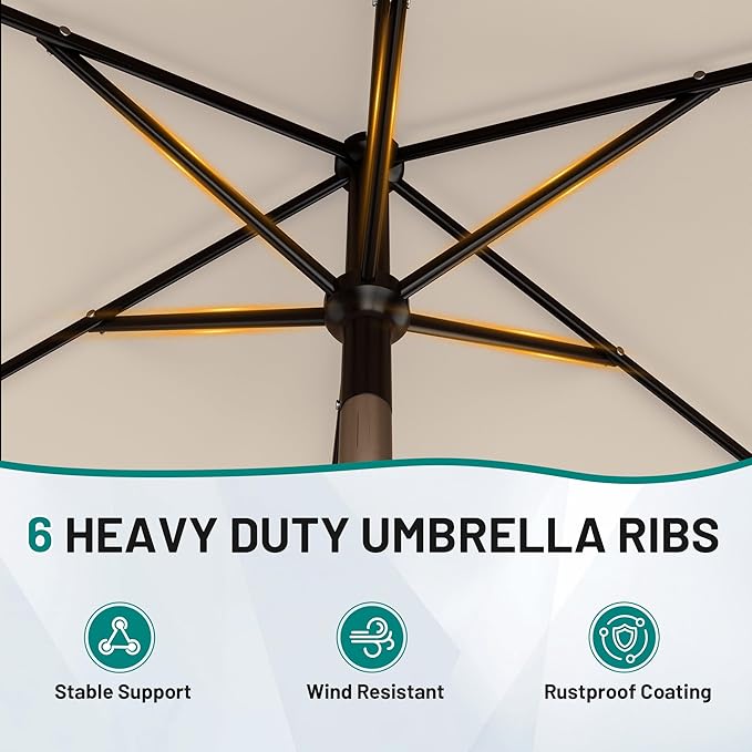 AreShark 6.5' x 10' Rectangular Patio Umbrellas for Outdoor, Outdoor Table Umbrella, Large Outdoor Patio Umbrellas with 6 Sturdy Ribs for Pool, Garden, Deck & Market (Cream-White)
