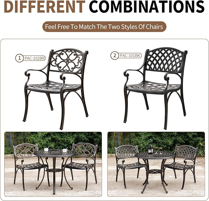 31.5" Round Patio Table Cast Aluminum Patio Dining Table with 2.2" Umbrella Hole,All Weather Outdoor Round Tabel,Metal Patio Table for Fornt Porch, Backyard, Garden,Bronze