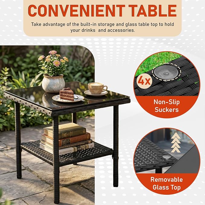 NChanmar 3 Pieces Patio Furniture Outdoor Bistro Set Outdoor&Indoor Conversation Set Coffee Table Chairs Set for 2 with Water-Resistant Cushions for Lawn Yard Garden Porch Balcony and Pool,Black