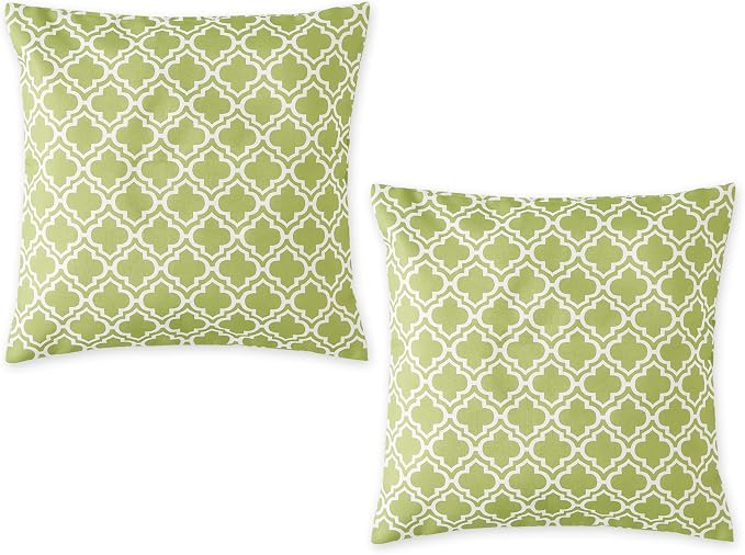 DII Throw Pillow Cover Collection Outdoor Water Repellent Polyester, Reversible, 18x18, Green Lattice, 2 Piece