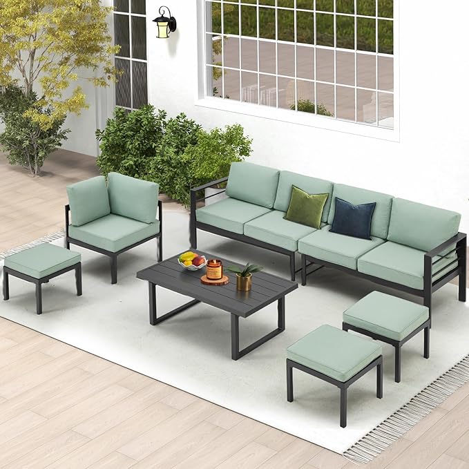 All Weather Aluminum Frame Patio Conversation Set, 7 Pieces Outdoor Patio Furniture, Patio Furniture Set, Outdoor Patio Set for Lawn, Garden, Balcony, Poolside, Conversation Set(Green)