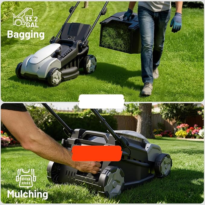 Litheli Electric Lawn Mower Cordless,Grass Cutter Machine for 3200 Sq. Ft.Lawnmower with Brushless Motor, 16 in Cutting Width, Cutting Height from 1 in to 2.5 in, Includes 2 * 5.0 Ah Battery