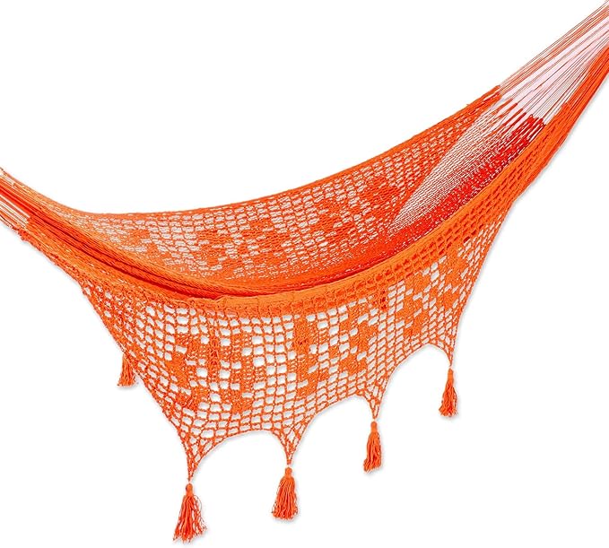 Novica Handmade Veranda in Orange Cotton Rope Hammock (Single)