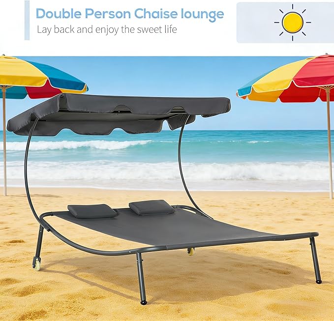 GOWE Outdoor Wheeled Hammock Daybed,Double Chaise Lounge Chair