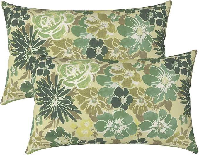 LVTXIII Outdoor/Indoor Lumbar Pillows, Decorative Patio Lumbar Cushions, Fluffy Water Repellent Garden Cushions for Home Patio Coach Sofa Use, 12×20 Inch, Pack of 2, Green Rose