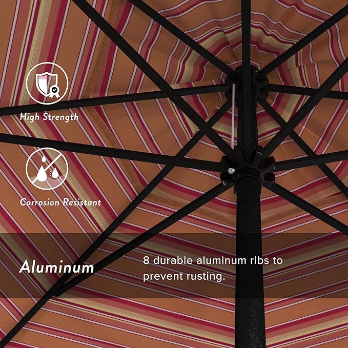 California Umbrella 7.5' Rd Aluminum Patio Umbrella, Crank Lift, Auto Tilt, Black Finish