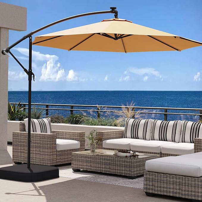 10FT Patio Umbrella with Base Included, Outdoor Offset Cantilever Umbrella, Infinite Tilt, UV Protection for Backyard, Lawn, Garden & Pool