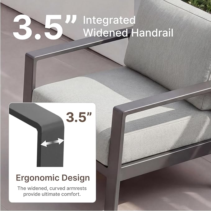KISLOT Aluminum Outdoor Patio Furniture Set with Coffee Table,4 Seater Patio Conversation Sets with Washable Thick Cushions,Outdoor Sectional Furniture Set for Poolside, Balcony,Gray Aluminum Frame