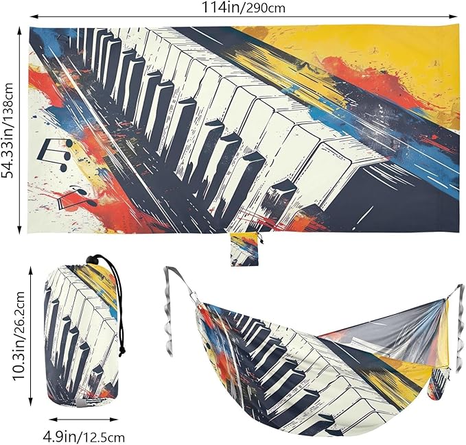 FRMG Watercolor Piano Camping Hammock 500 lbs Capacity Portable Hammocks with Tree Straps & Attached Carry Bag, Camping Essentials Gear A0900439a