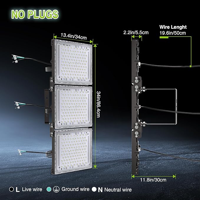 STASUN 900W LED Flood Light, Mini Series Stadium Lighting, 90000LM 6000K Daylight White, IP66 Waterproof, 3 Adjustable Panels, Outdoor Floodlight for Football, Basketball Court, Tennis, Soccer Field