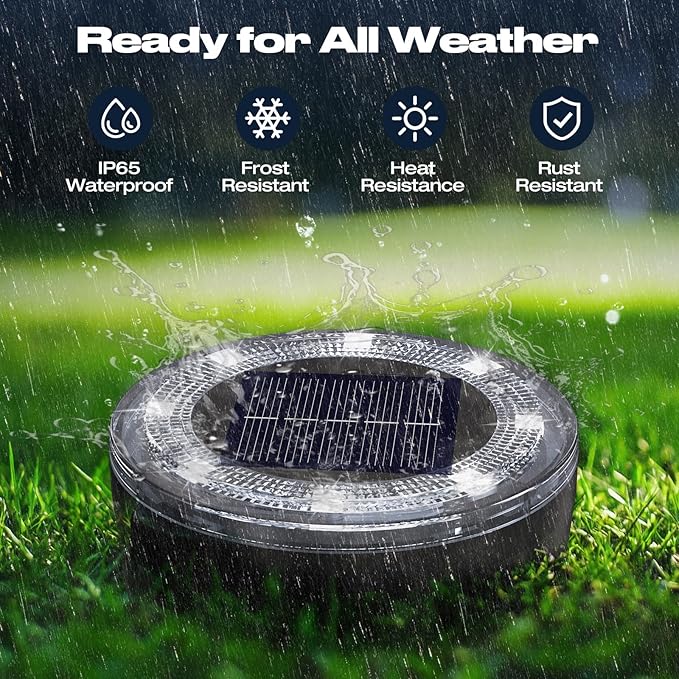vighep Mini Solar Ground Lights, 2 Pack Solar Lights Outdoor Waterproof, Upgraded LED Flat Landscape Lighting for Outside Pathway Garden Patio Yard Driveway,Cold White