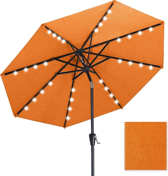 ABCCANOPY OLEFIN® 5-Year No Fading Patio Umbrella with Solar Lights (Tangerine)