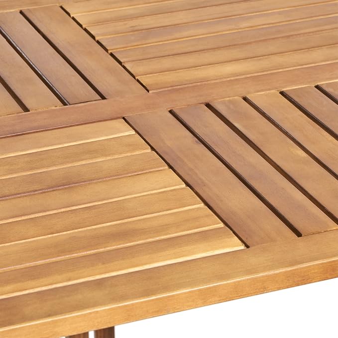 Merax 59" Rectangular Outdoor Dining Table Acacia Wood Patio Table Slat Panels Tabletop, Bear 300LBS, Teak Finish