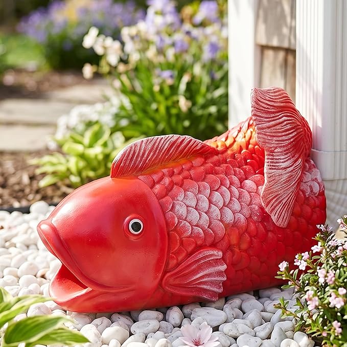 Teaeeno Fish Gutter Downspout Extension Decorations, 3''x4'' Downspout Extender Diverter Splash Block Sculpture Outdoor Decor, Animal Resin Statue Ornaments, for Garden, Lawn, Yard