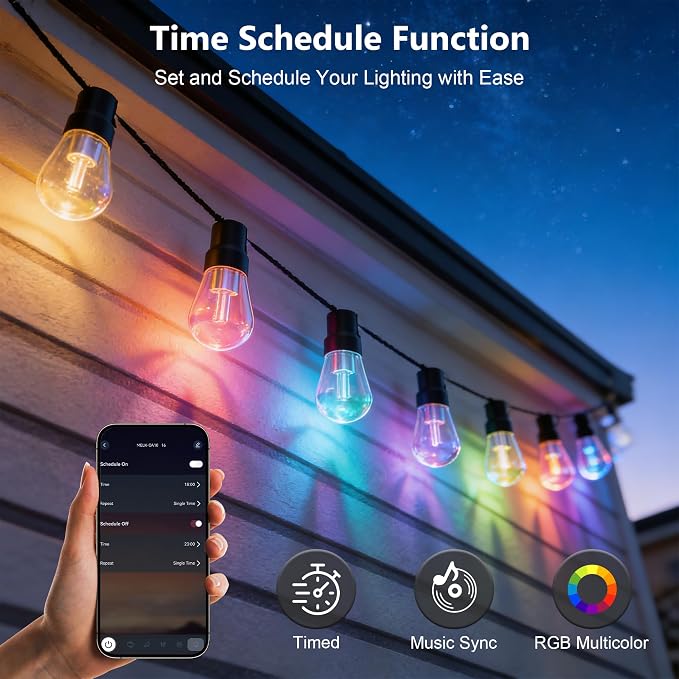 Beizelte Outdoor String Lights, 290FT RGB+IC Outside Light Dimmable Shatterproof LED Bulbs, IP67 Waterproof Chasing Effect Lighting DreamColor Patio Strip Lights for Backyard, Balcony, Outdoor Living