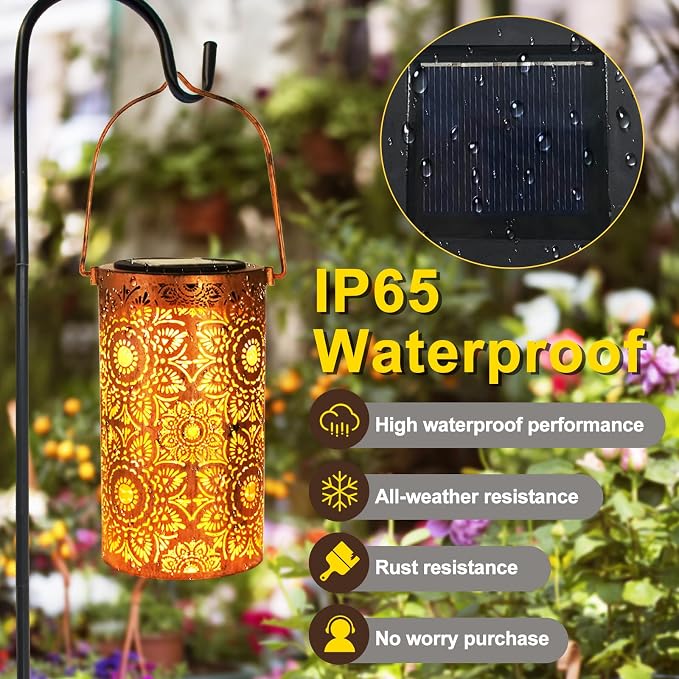 DIBIEECN Birthday Gifts for Women Mom Grandma Wife, Solar Lanterns Outdoor Waterproof, Metal Hanging Lights Garden Decor, LED Decorative Lantern for Patio Porch Backyard, Sunflower, 2 Pack