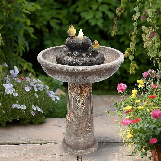 G-LEAF Outdoor Garden Bird Bath Fountain with LED Lights, Freestanding Waterfall Birdbath Garden Water Fountain for Backyard, Patio