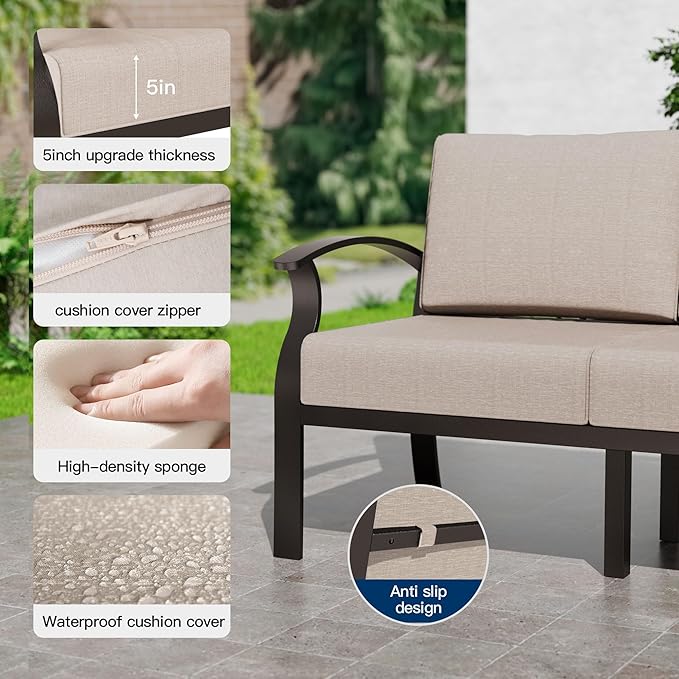 Kullavik Aluminum Patio Furniture Set,7 Pieces 7 Seat Metal Outdoor Furniture Conversation Set w/45 Propane Gas Fire Pit,Swivel Rocking Chairs Set,Sand