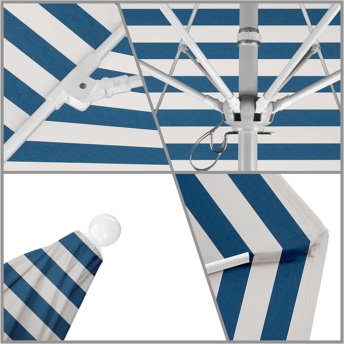 California Umbrella 9' Rd. Venture Series Contract Grade Patio Umbrella, Push Open Pin Stop, Silver Finish, Sunbrella Cabana Regatta