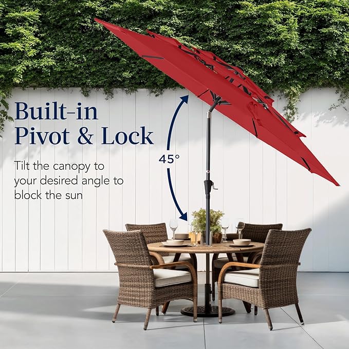 Best Choice Products 10ft 3-Tier Market Patio Umbrella, Outdoor Sun Shade with Tilt, Crank Lift, 8 Ribs for Backyard, Deck, Poolside