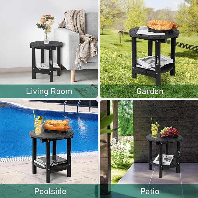 FUNBERRY Outdoor Adirondack Side Table, Patio End Tables | 2-Tier, HDPE All Weather, No Rot or Rust or Crack, UV Fade Shield, Save Space, Easy-Clean for Indoor or Outdoor