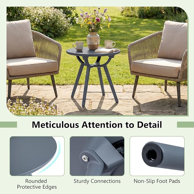 Tangkula Outdoor Side Table, 20" Round Patio Bistro Table, Outside Accent Coffee Table for Poolside, Balcony, Garden, Porch, Lawn (1 Pack,Gray)