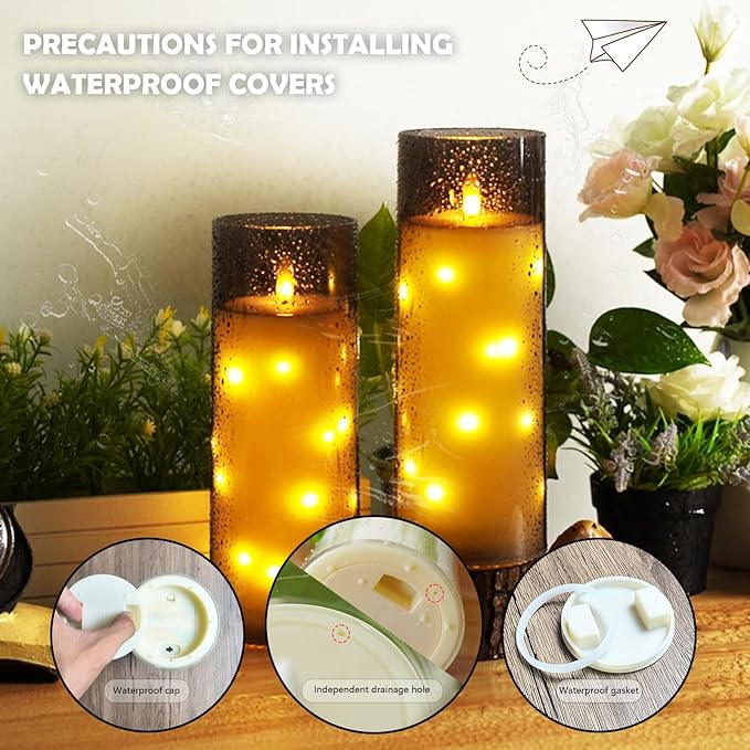 kakoya 11" x 4" Large Outdoor Waterproof Flameless LED Candles with Remote and Timer,Acrylic Pillar Candles Battery Operated with Embedded Star String for Porch,Patio,Outdoor Decor,Set of 2(Grey)